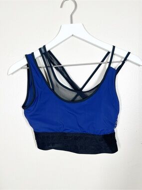 Perff Studio Womens Blue Strappy Mesh-Back Sports Bralette Size Small